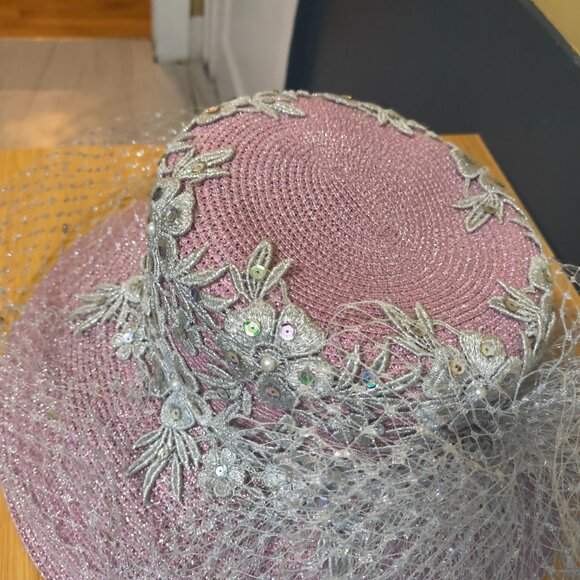 Women’s Pink + Silver First-Lady Church Hat | Show-Stopping Statement | One Size - Picture 7 of 8